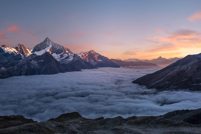 Alpine landscape with snow-capped peaks