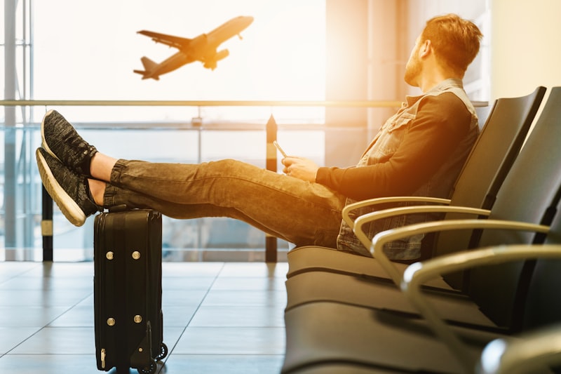 Man relaxing in airport lounge